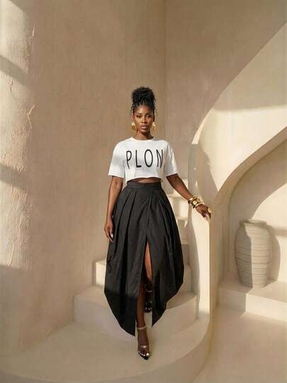 BamGlimmer Áo thun nữ màu trắng dệt kim dáng rộng, cổ tròn, kiểu dáng độc đáo, thích hợp cho mùa xuân, ngày lễ tình nhân, năm mới, thời trang tối giản, phong cách hip-hop năng động, phù hợp cho đi chơi hàng ngày, mùa tựu trường, mặc nhà, đa năng, dành cho nữ.