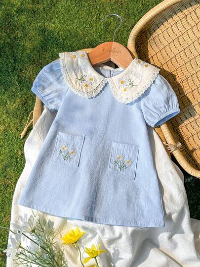 Vintaside Kids Vestido de bebé recién nacida con bordado floral, estilo campestre elegante y versátil, lindo para primavera/verano, de tela suave