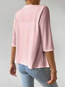 EMERY ROSE Chaqueta casual de manga corta de unicolor para mujer, de verano - Rosa Pálido - Ver 2