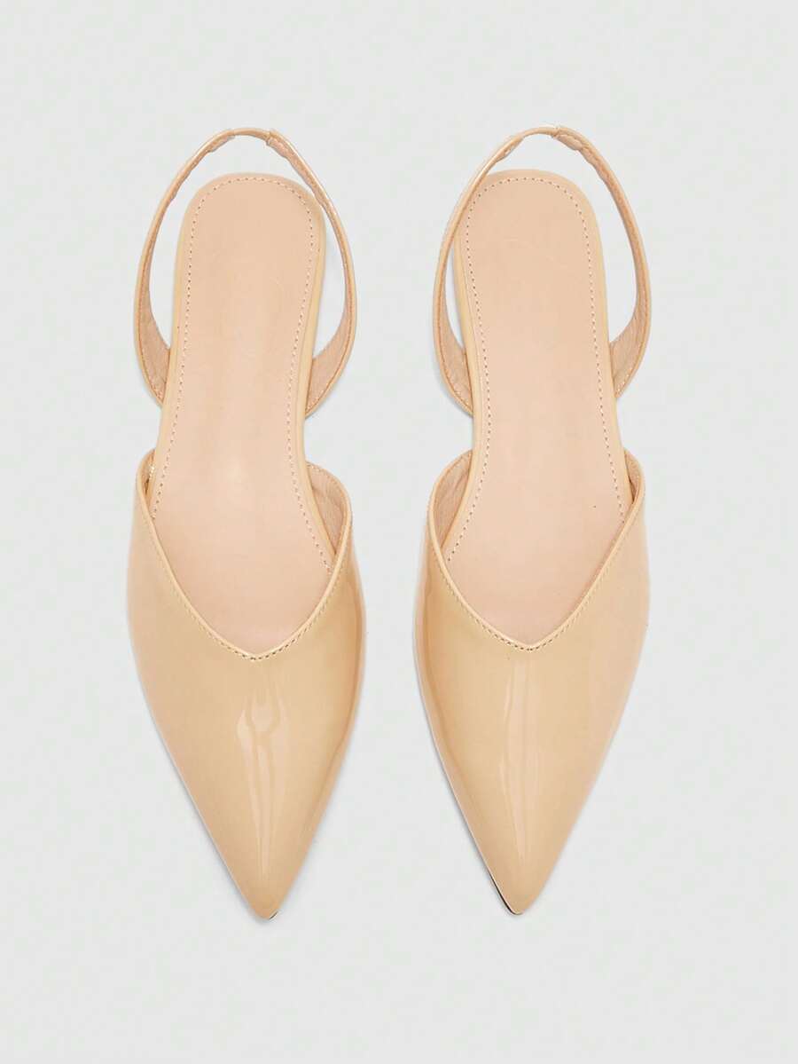 CUCCOO BIZCHIC Patent Leather Closed Toe Sandals Women's Summer Commuter Pointed Toe Wedge Heel Low Heel Slingback Flat Sole Shoes - Apricot - View 1