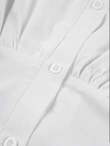 Franclia Women's Solid Color Square Neck Petal Sleeve Elegant Summer Versatile Plus Size Blouse - White - View 5