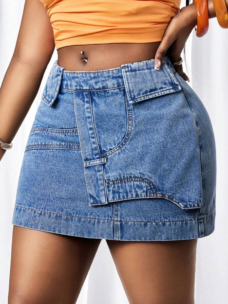 BamGleam Chân váy ngắn denim gợi cảm dành cho nữ - Màu xanh lam - Xem 1