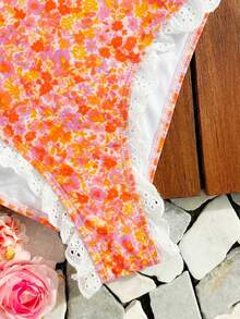 Swim Mod Bộ áo tắm liền quần in hoa đính ngọc trai giả dành cho nữ, thích hợp cho kỳ nghỉ. - Hồng - Xem 6