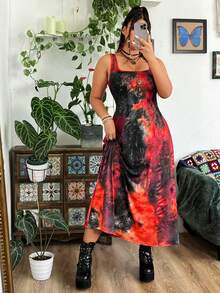 SHEIN MOOSTA Plus Size Tie-Dye Holiday Summer Dress Maxi Women Outfit - Multicolor - View 1