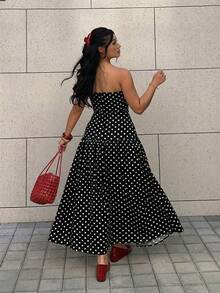 GalTyme Đầm chấm bi đen cỡ lớn dành cho nữ - màu đen - Xem 2