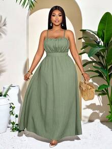 SOLERSUN Plus-Size Women's Boho Sage Green Summer Beach Backless Vacation Maxi Dress,Elegant Tropical Holiday Gown,Flowing Tea Party Quiet Luxury Dresses - Green - View 1