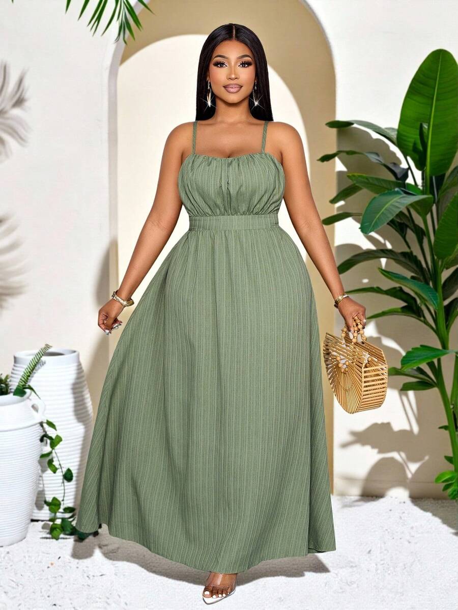 SOLERSUN Plus-Size Women's Boho Sage Green Summer Beach Backless Vacation Maxi Dress,Elegant Tropical Holiday Gown,Flowing Tea Party Quiet Luxury Dresses - Green - View 1
