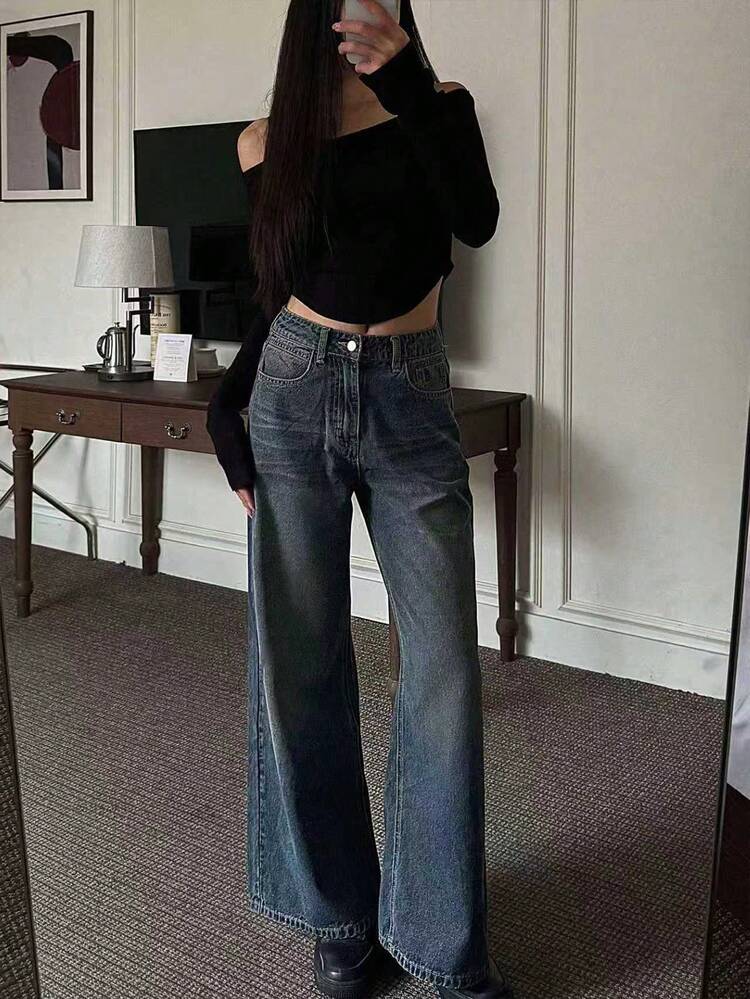 Women's Washed Korean Style Ombre Casual Jeans