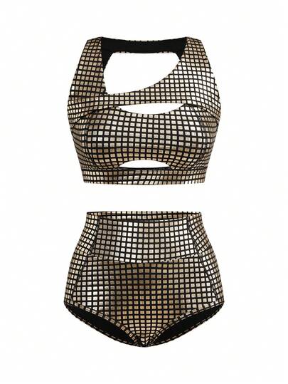 Menodora SHEIN Sport Women's Metal Grid Hollow Design Vest And Shorts, Other Dance Wear