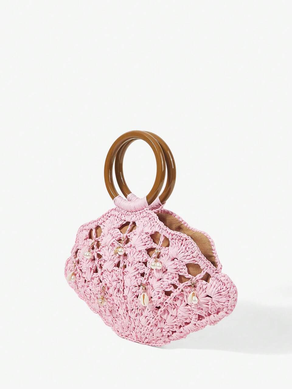 SHEIN Maija Ladies, Women Top Handle Bags, Straw Bag, Straw Woven Bag, Faux Pearls, Marine-Themed Ornaments, Fashionable, Elegant, Simple, Personalized, Versatile, For Beach, Vacation, Holiday, Summer, Seaside, Beach Party