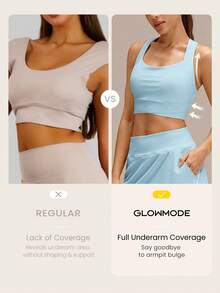 GLOWMODE FeatherFit™-Sujetador deportivo de apoyo lateral de cobertura total con tirantes anchos y cruzados, de soporte ligero y de bajo impacto, ideal para yoga y uso diario - Azul - Ver 3