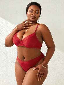 Slaydiva Plus Size Women Summer Beach Solid Color Sexy Bikini Swimwear Set - Red - View 5