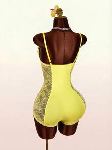 Amplova 女士蕾丝拼接性感约会连体衣 - 黃色 - 查看 10