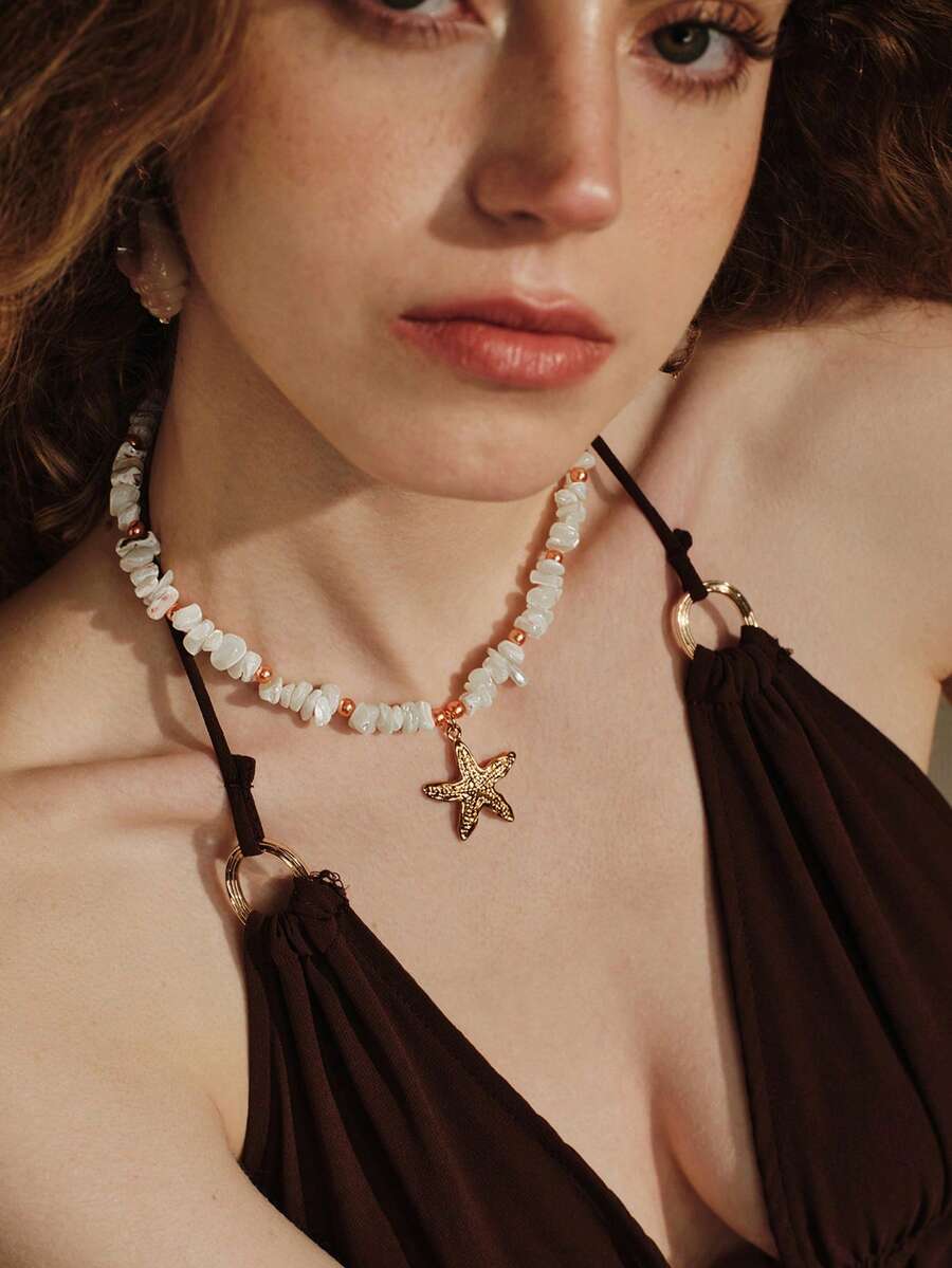Opalesca Ladies Fashion Necklace, Premium/Elegant/Noble/Everyday/Minimalist, Pearl/Crystal, Summer/Beach/Prom/Party/Vacation/Vacation, Engagement/Wedding/Commitment, Bride, Heart/Flower, Fairy/Mermaid Style (Small Stones Are Naturally Formed, It Is Normal To Have Variegated Colors) - Multicolor - View 1