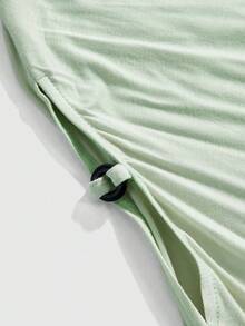 ROMWE Hippie 复古宽松露肩木珠装饰圆领收腰蝙蝠袖女式T恤 - 綠色 - 查看 4