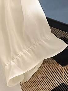 Franclia 新款中国风纽扣雪纺衬衫，女士短袖V领提花上衣，修身衬衫 - 白色 - 查看 7