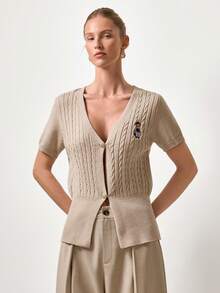 Briarwyn Áo khoác cardigan tay ngắn dệt xoắn kiểu gấu bông dành cho nữ, phong cách thường ngày. - Màu be - Xem 1