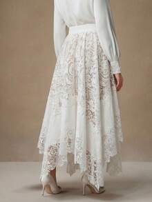 Anewsta Chân váy trắng thêu ren khoét lỗ cao cấp, thanh lịch, lãng mạn dành cho nữ, thích hợp cho kỳ nghỉ xuân/hè. - trắng - Xem 2