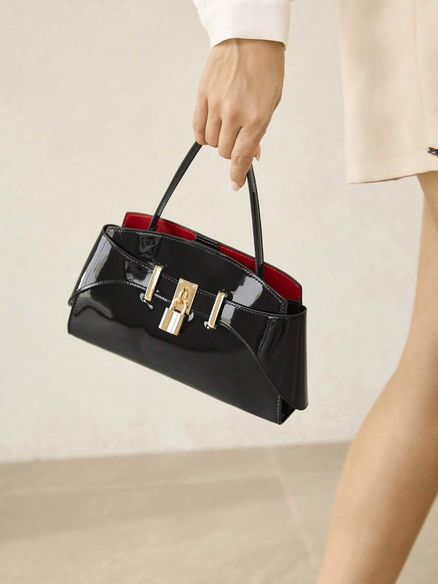 MOTF PREMIUM 时尚锁扣细节顶部手提包 - 鏡面黑色 - 查看 1