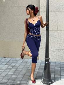 MainGRL 海军蓝波点女士打底裤 - 藏蓝色 - 查看 7