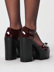 Sugerpunk Women's Fashionable And Cute Peep-Toe Open-Toe High-Heeled Sandals, Punk-Style Gothic Elegant Bow Strap Design, Thick Waterproof Platform Chunky Heel, Spring/Summer Nightclub Party Festival Slip-On Women's Shoes 2000s Style Summer Shoes - Coffee Brown - View 5