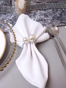 24PCS, Premium Hotel & Restaurant Dining Table Decor Pearl Napkin Rings, Suitable For Wedding, Holiday Table Setting - Silver - View 2