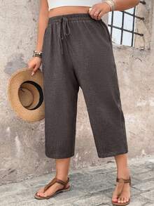 Plus Size Women Casual Pants, Comfortable Textured Capri Pants, Spring & Summer Countryside Vacation - Brown - View 5