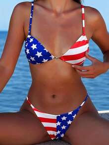 Swim Vcay Bộ bikini 2 mảnh kiểu dáng thanh lịch, thích hợp cho kỳ nghỉ hè, đi biển, tiệc tùng, mang họa tiết cờ Mỹ, kiểu dáng mới cho nữ, bikini Mỹ, đồ bơi Puerto Rico, đồ bơi kiểu Mỹ, bộ bikini cờ Mỹ. - Nhiều màu - Xem 2