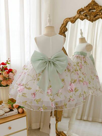 Glamorique Kids Young Girl Floral Pattern Princess Dress, Hostess Performance Outfit, Girls Piano Recital Tutu Dress, Flower Girl Wedding Gown