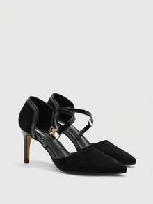 CUCCOO BIZCHIC Women's Pointed Toe Buckle Design Fashionable High Heels For Daily Wear - Black - View 1
