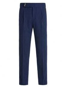 Manfinity Bizformal Men's Casual/Business Striped Slant Pocket Suit Pants - Navy Blue - View 3