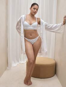 Bralution Women Sexy Elegant Solid Color Floral Lace Scallop Trim Push Up Underwire Instantlift Bra Lingerie - White - View 2