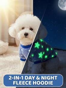 PETSIN 1件装宠物蓝色星星法兰绒印花夜光加厚绒毛保暖圆领狗狗卫衣，秋冬季 - 彩色 - 查看 1