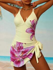 Sweetra Women's Floral Print Beach Sarong - Yellow - View 3