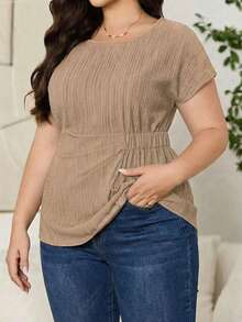 Reflora Plus Size Women's Casual Minimalist Shirt - Khaki - View 4