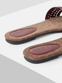 MOTF 春夏新款户外女士平底拖鞋 圆头编织简约黑色凉鞋 女士厚底防滑休闲百搭露趾沙滩拖鞋 - 酒紅色 - 查看 7