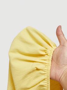 SHEIN MOD 大码女式黄色泡泡袖系腰中长连衣裙，优雅浪漫复古风，春夏女装，浪漫优雅度假派对中长连衣裙，夏季假日装，优雅派对，奢华晚宴，仪式，海滩度假装，女式度假装，优雅女士仪式礼服，婚礼宾客礼服，奢华晚礼服，正式礼服，毕业典礼礼服，黄色连衣裙，柠檬黄连衣裙，泡泡袖连衣裙，田园风连衣裙 - 黃色 - 查看 13