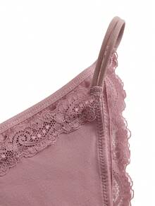 Ocili 3条装舒适简约100%纯棉蕾丝边弹力腰女士内裤，时尚秋季款 - 紫色 - 查看 8