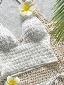 Swim Mod Bộ bikini hai mảnh dành cho nữ, chất liệu vải có họa tiết, kiểu dáng thường ngày. - trắng - Xem 4