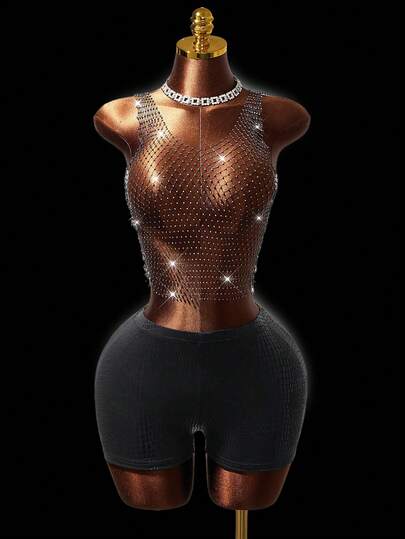 Mistrie Women's Summer Sleeveless Tank Top Women's Summer Sleeveless Rhinestone Tank Top Women's Music Festival Sexy Hollow Out Fishnet Tank Top,Summer,  Graduation ,Party Outfit  , Beach Outfits  , Y2K , Sequin, Summer , Summer Clothes  , Summer Outfits For Women , Summer Outfits ,  Summer Outfit For Women ,Vacation Outfits Women, Rhinestone Embellished Shiny, Suitable For Bar Party, Carnival, Club Wear DesertRave Holographic & Iridescence  Neon Mesh Holographic & Iridescence Pulse-Lit Rhinestone Bodysuit Club Outfits For Ladies Sexy Club Outfit Rave Outfits For Women Body Suit For Women