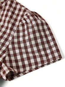 Ellevyn 女士舒适格子中长连衣裙，带口袋，夏季 - 咖啡 - 查看 5