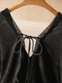 Elaquor Áo thun ngắn tay dáng rộng, chất liệu vải mài, thích hợp mặc mùa hè. - màu đen - Xem 3