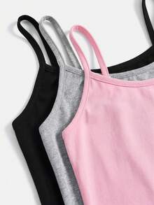 Girlism 3 pièces/set Haut de type camisole ajusté décontracté pour adolescente, convient pour le printemps, l'été, l'automne et l'hiver. Convient pour les tenues décontractées d'été, le campus, les sports, les pique-niques en plein air, la photographie de rue, la fête des mères, la remise des diplômes, les hauts d'été convenant au printemps et à l'été, aux sorties, aux vacances, aux jours fériés, aux filles élégantes, aux tenues décontractées, aux nouveaux styles, aux retours à l'école. - Multicolore - Voir 4