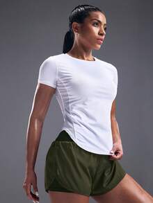 Powerista Solid Color Slant Pocket Summer Elastic Waist Sports Shorts - Green - View 4
