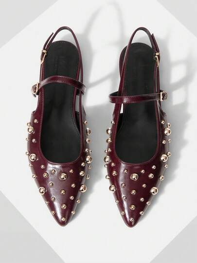 MOTF SAPATOS FLAT SLIP-ON FEMININOS COM REBITES DE METAL