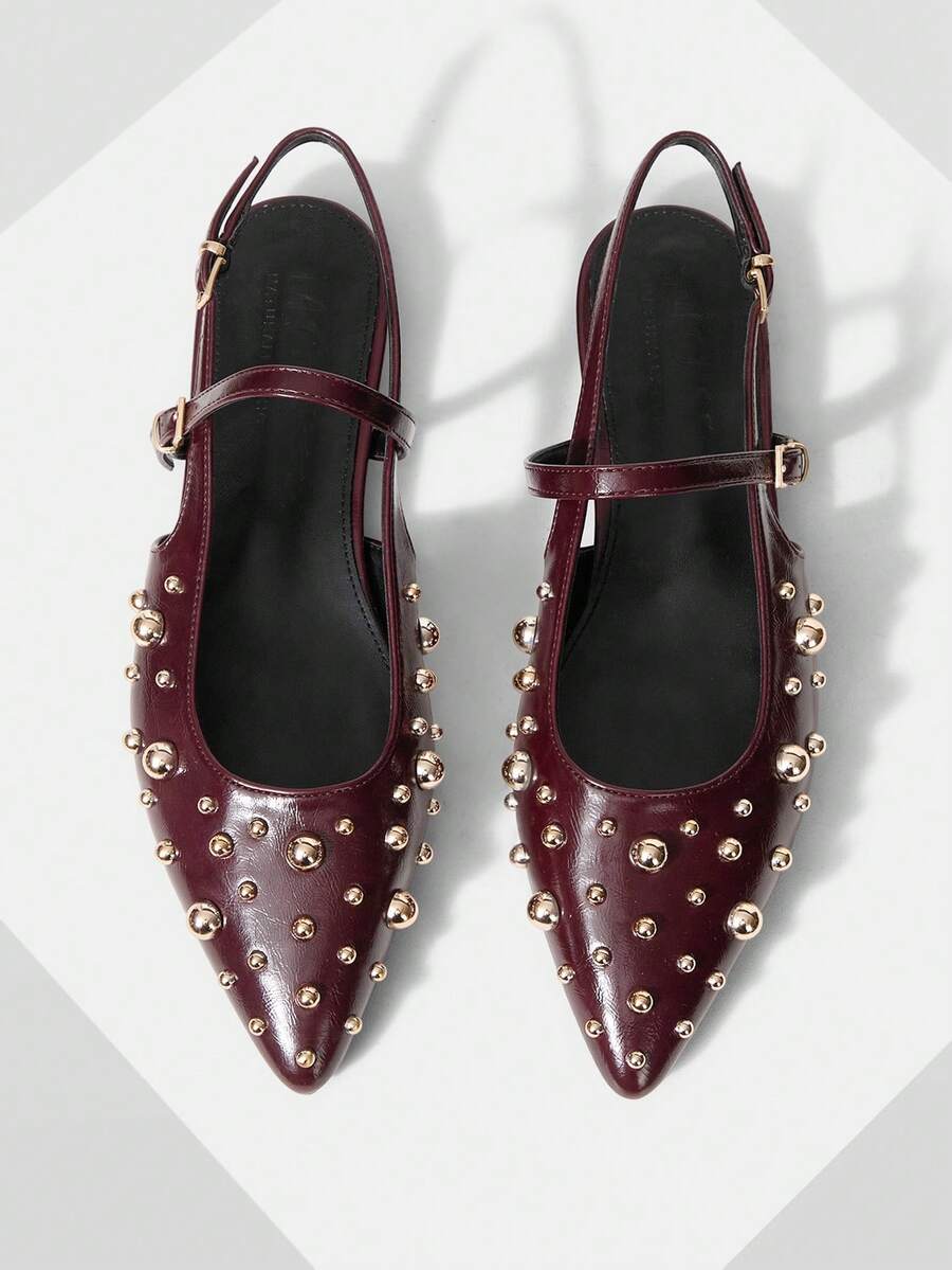MOTF ZAPATOS PLANOS DE MUJER CON REMACHES METÁLICOS - Burdeos - Ver 1