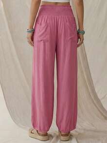 Wildy BOHO Boho Chic Casual Western Country Pink Drawstring Women Summer Daily Vacation Basic Outfit Commute Pocket Lantern Pants Boho Chic Women's Clothing Boho Chic Women's Clothing Music Festival Outfits Outfits Outfit For Women Holiday Outfits Women Outfits Casual Pant For Women Wide Leg Pants For Women Boho Pants High Waist Pants Women Bubble Pants For Women - Coral Red - View 5