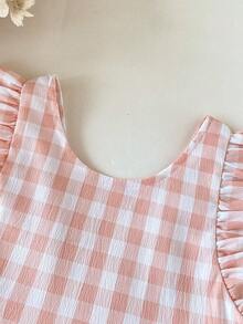 SHEIN Vestido casual y lindo para niñas bebé con cuadros, lazo y volantes en el bajo, adecuado para salidas de primavera/verano, vacaciones, fiestas, cumpleaños y uso diario - Rosa - Ver 7