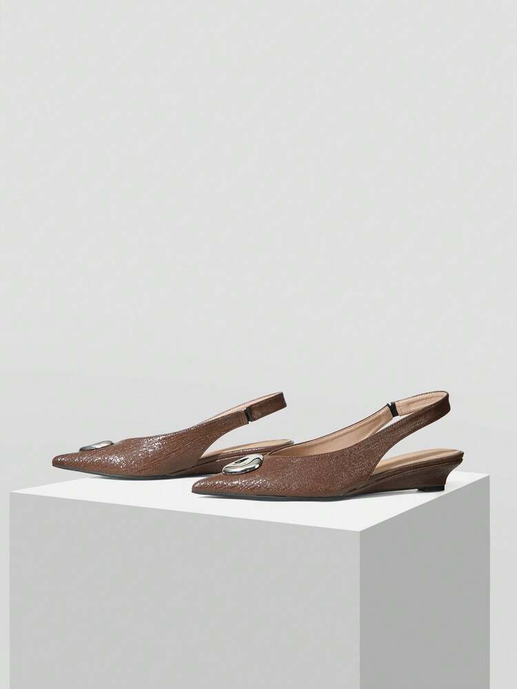 WOMEN'S ELEGANT DAILY SLINGBACK COMMUTE METAL DECOR WEDGE LOAFERS FOR CHRISTMAS SPRING SHOES