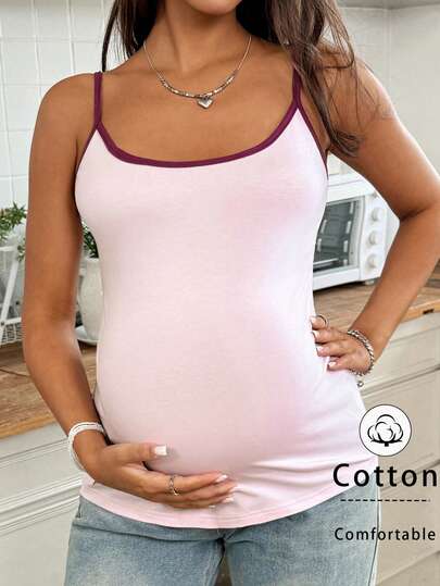 SHEIN Áo hai dây ôm dáng mùa hè cho bà bầu, kiểu dáng thường ngày, phối màu tương phản.